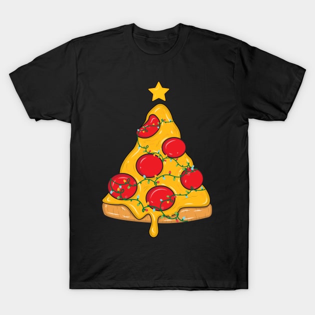 Pizza Christmas Tree Lights Xmas Men Boys Crustmas T-Shirt by Rebrand